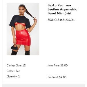 Bekka Red Faux Leather Asymmetric Panel Mini Skirt